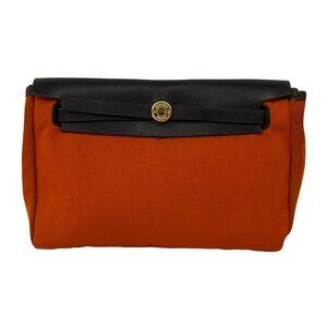 Hermès Her Bag Mini Clutch Bag Orange Dark Brown Toile Officier Box Calf